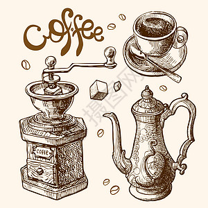 咖啡草画插图香气绘画酒吧咖啡店早餐艺术店铺杯子餐厅海报图片