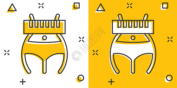 漫画风格的体重损失图标 在白色孤立背景上的带宽卡通矢量插图 运动腰部飞溅效果商业概念锻炼黄色卡通片厘米减肥腹部磁带腰围控制饮食图片