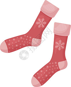 带有大雪花图案的亮红色圣诞袜 温暖的圣诞袜 一件带有圣诞节和新年标志的衣服 暖和的衣服 矢量图图片