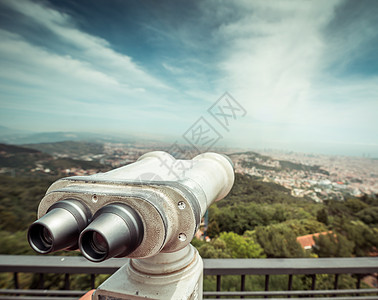 望远镜旅游机器景观游客工具镜片地标观众金属蓝色图片