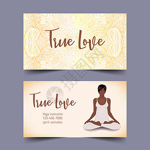 瑜伽卡设计 莲花姿势的非裔美国妇女 精神静修或瑜伽工作室的多彩设计模板 观赏名片 矢量图插图班级活力冥想平衡卡片传单运动女孩海报图片