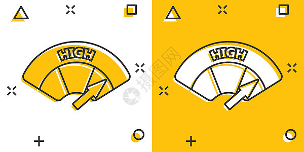 漫画风格的卡通彩色高级图标 车速表转速表插图象形文字 高级标志飞溅业务概念成就压力卡通片图表网络风险力量仪表质量测量图片