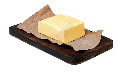 木板上的黄油在白色背景上被孤立状况肥胖产品奶制品食品生活工作室脂肪饮食酒吧图片