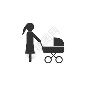 妈妈 婴儿车图标 矢量插图 平板设计标语车轮生活横幅幸福木板母亲运输女士信号图片