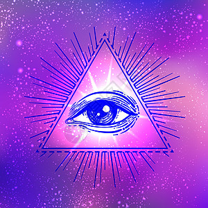 神圣的几何抽象背景 纺织 T 恤印花 传单和海报背景的良好设计 明亮的霓虹灯颜色的未来主义矢量插图生活三角形宇宙上帝物理魔法活力图片