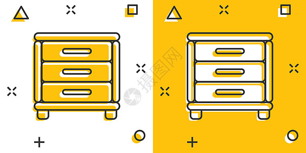 漫画风格的矢量卡通橱柜图标 家具标志插图象形文字 内阁业务飞溅效果概念海豹衣柜床头文档家庭地面邮票房子卡通片抽屉图片