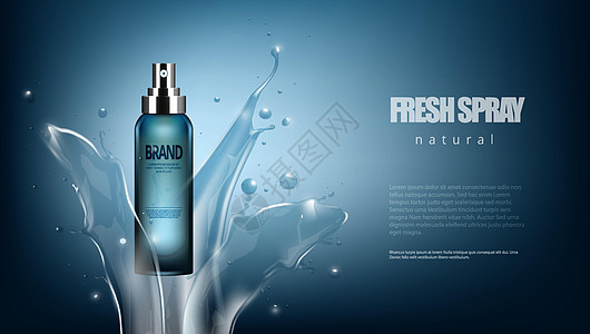 豪华化妆品新鲜喷雾瓶广告模板横幅品牌温泉蓝色面具身体洗剂插图水分淋浴图片