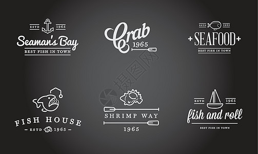 一套矢量海食物元素和海标志说明可用作保费质量的Logo或图标酒吧标识店铺龙虾标签徽章收藏餐厅炙烤美食图片