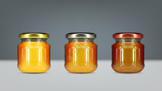 空的圆环蜂蜜玻璃罐加金螺丝帽套装液体甜点早餐花蜜产品金子治愈工作室食物营养图片