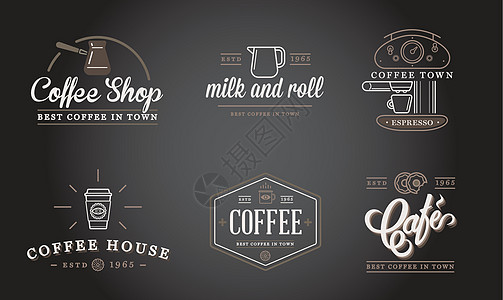 成套矢量咖啡要素和咖啡入口说明可用作保费质量的Logo或图标 单位 千兆赫黑板拿铁牛奶标签徽章机器餐厅收藏网络插图图片
