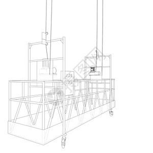 空建筑电梯 3D插图抵押平台住宅房地产草图财产多层窗户摇篮脚手架图片