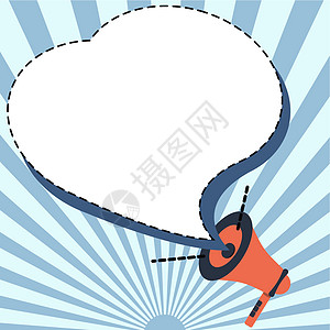 线图扩音器制作最近的广告 一个响亮的扩音器扬声器制作新公告的插图 显示延迟广播的放大器草图海报演讲想像力讨论气球乐趣蓝色标签卡通图片