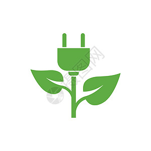平面风格的生态电源图标 白色孤立背景上的绿色能源矢量图示 自然电缆业务概念技术电气创新互联网植物太阳活力商业插图生物图片