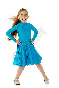 一个快乐的小女孩在跳舞艺术班级孩子学校戏服婴儿短裙工作室姿势芭蕾舞背景图片