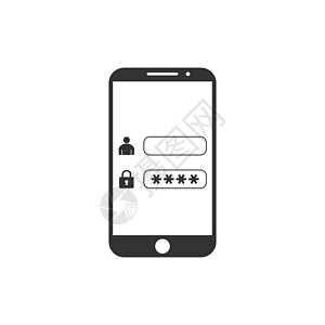 智能电话密码图标 矢量插图 平面设计网络帐户细胞技术黑色展示用户白色互联网商业图片