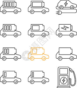 电动汽车电池充电直线图标集充值收费活力绘画电话充电器电压手机网络技术图片