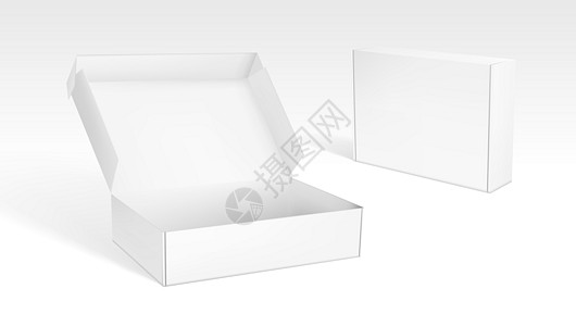 现实的开放和封闭的空包装箱小样纸盒阴影插图白色盒子产品推广正方形礼物图片