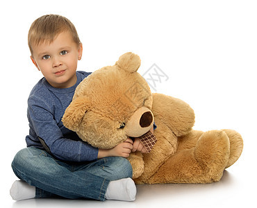 带着泰迪熊的男孩孩子白色女孩男生儿子孩子们动物儿童婴儿睡眠图片