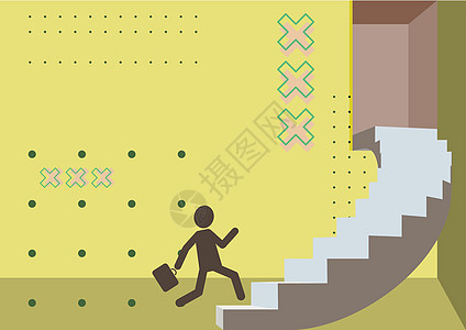 穿着西装的绅士在大台阶上向上奔跑 穿制服设计的人爬大楼梯显示进步和改进商务运动金融职业经理计算机公文包成人领导生长图片