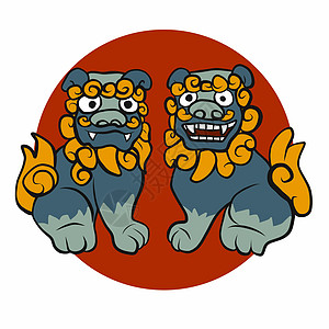 日本狮子夫妇制作图案卡通矢量季节男性老虎动物卡通片运气文化监护人火花女性图片
