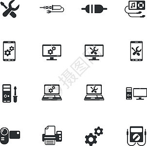 电子维修图标 se打印机技术万用表作坊烙铁螺丝刀工具笔记本电阻器监视器背景图片