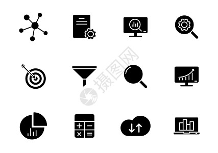 数据分析剪影矢量图标隔离在白色 为 web 移动应用程序 ui 设计和打印设置的数据分析图标图片