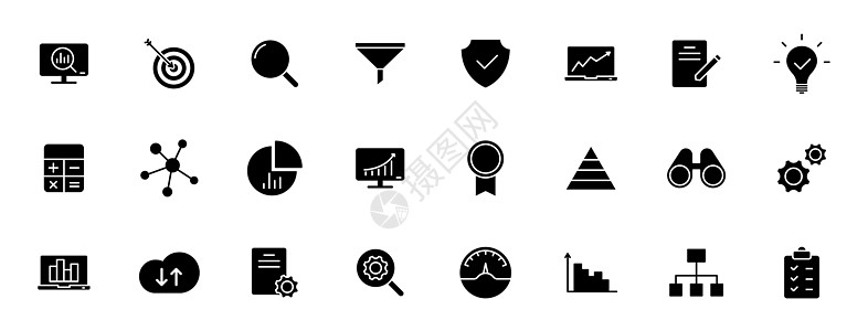 孤立在白色背景上的数据分析黑色矢量图标 用于 web 和 ui 设计 移动应用程序和印刷产品的数据分析图标集图片