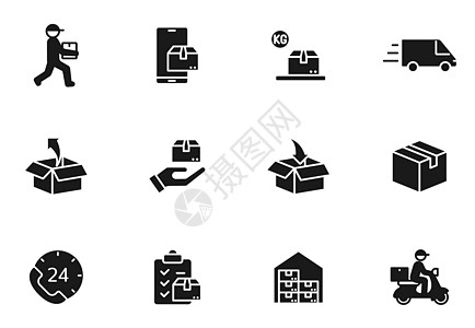 在白色上隔离的交付字形矢量图标 为网页设计 移动应用程序 用户界面和打印设置的交付图标图片