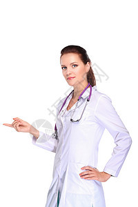 身着白外套的年轻女医生站在医院的肖像实验室药物手术黑发服务卫生治疗保险外科诊所图片