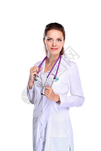 身着白外套的年轻女医生站在医院的肖像临床药品药物药剂师成人姿势黑发女士诊所手术图片