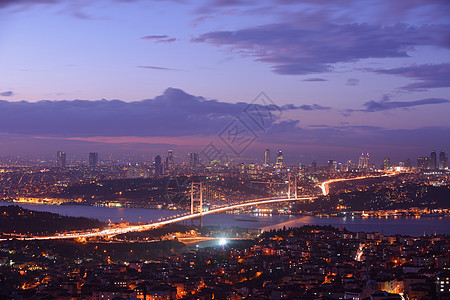 土耳其伊斯坦布尔博斯普鲁斯桥景观日落天际交通火鸡蓝色夜景城市地标天空图片