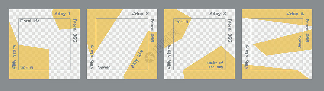 一组最小的方形柱子 透明黄色几何形状和灰色文本模板 你的照片的地方 年度每日设计理念最适合社交媒体帖子和网络互联网广告产品正方形图片