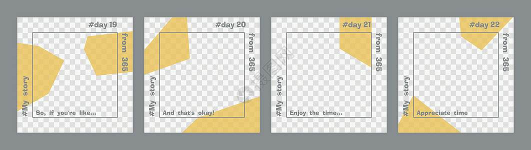 一组最小的方形柱子 透明黄色几何形状和灰色文本模板 你的照片的地方 年度每日设计理念最适合社交媒体帖子和网络互联网广告公告标题海图片