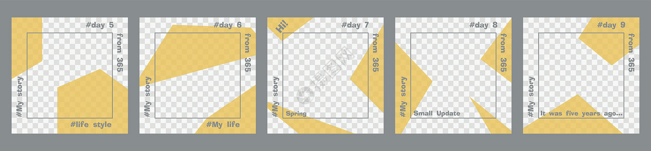 一组最小的方形柱子 透明黄色几何形状和灰色文本模板 你的照片的地方 年度每日设计理念最适合社交媒体帖子和网络互联网广告营销小册子图片