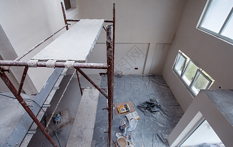 建筑工地内有脚手架材料住宅房子工具安全工程工作职场水泥房间背景图片