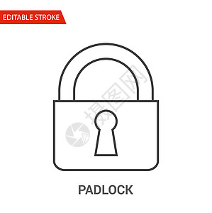 Padlock 图标 薄线矢量说明插图黑色标识安全防火墙白色密码保护背景图片