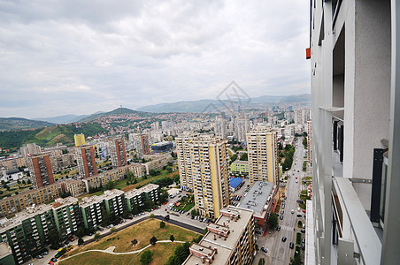 萨拉耶沃市风景高楼首都天际鸟瞰图旅游房子胸部商业中心游客图片