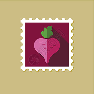 带长影子的甜菜平面邮票邮政食物邮戳植物贴纸饮食标签蔬菜农业邮资图片