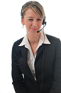 戴头耳机的女商务人士求助顾客帮助麦克风助手讲话服务金发热线工作图片
