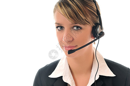 戴头耳机的女商务人士成人帮助商务中心工作金发代理人操作员销售量麦克风图片