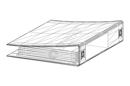 带有黑线文档的办公室文件夹的网络框架 在白色背景上隔开 视图 3D 矢量插图图片