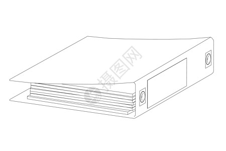 办公室文件夹的轮廓与来自白色背景上孤立的黑线的文件 透视图 矢量图图片