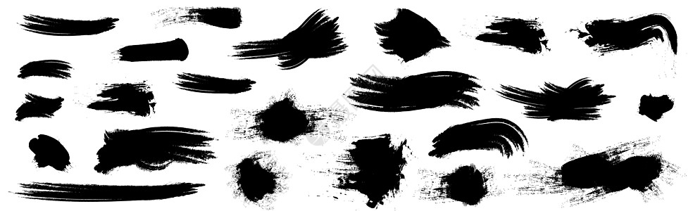 白色背景上不同的黑涂黑划线  矢量飞溅染料横幅中风艺术涂鸦插图收藏墨水边界图片