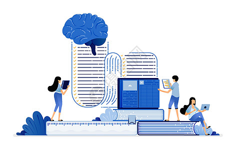 人工智能和机器学习技术的插图 以帮助未来的教育和学习 登陆页面 网页 网站 移动应用程序 海报 传单 ui ux 的矢量设计图片
