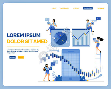 帮助从根本上分析股票价格和公司投资招股说明书的应用程序设计 矢量插图可用于登陆页面 网页 网站 移动应用程序 海报 传单 ui 图片