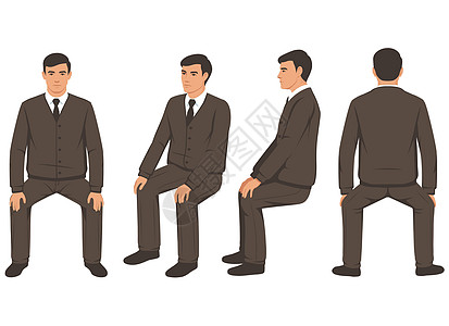 孤立的纸箱商务人士坐在正面和背面竞争人士管理人员插图卡通片正装套装商业团体衬衫经理图片