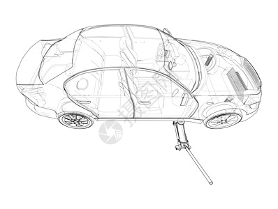 配有二楼车杰克概念车千斤顶工程乐器蓝图车库工具机械配件服务绘画背景