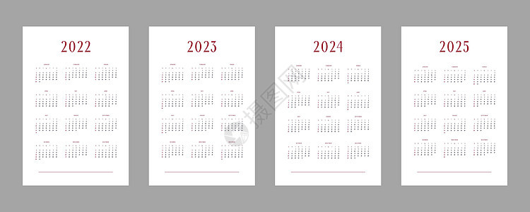 2022年2022年2023年2024年2025年日历个人时间表模板 采用最低潮时风格网格商业季刊日记桌子规划师季节办公室记事簿背景图片