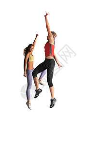 两个女人一起健身跳跃图片
