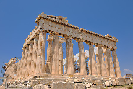 希腊雅典帕台农神庙历史柱子地标天空文明废墟建筑艺术大理石旅游图片